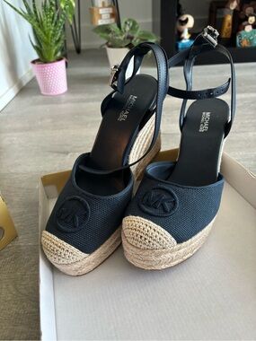 Michael Kors navy and Natural Wedge Espadrille Sandals